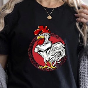 Funny Muscular Rooster T-Shirt, Fierce Chicken Graphic Shirt, Funny Animal t-shirt, Best Gift for Farmers, Chicken Lover Tee, Unisex Tee Top