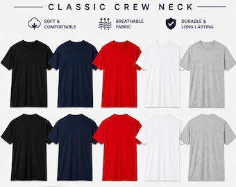 Unisex Plain T-Shirts Pack of 5 – Classic Crew Neck Cotton Blend Unisex Tees