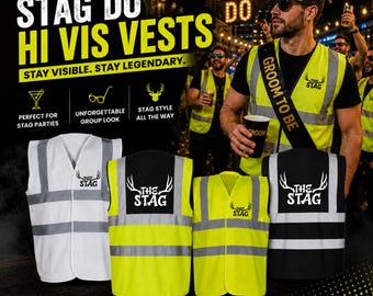 Personalised Stag Do Hi Vis Vest, Bachelor Party Outfit, Funny Pub Crawl Vest
