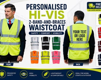 Personalised Hi Vis Vest Reflective Safety Waistcoat High Visibility Workwear Construction Vest