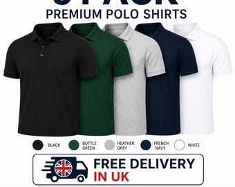 Men’s Polo Shirts Pack of 5 – Short Sleeve Collared Classic Workwear Polos