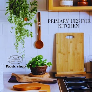 Wood Cutting Board Durable Wooden Chopping Board with Handle for Kitchen, Cheese, Meat & Veggies