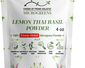 Lemon Thai Basil MICROGREENS Freeze-Dried Powder | Non-GMO, Gluten-Free, NO Additives, Fillers, Pesticides, or Synthetic Fertilizers