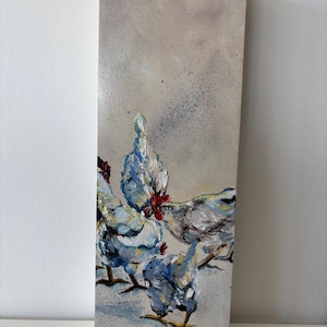 Hühnerballett I - Hühner original Ölgemälde - oilpainting - aus der Serie &quot;Little Chicken&quot; - chicken painting