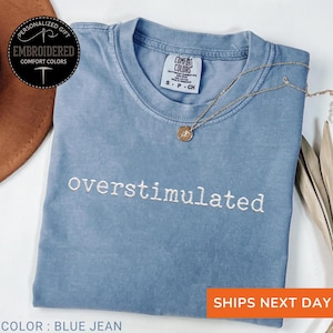 Embroidered Overstimulated Shirt, Comfort Colors® Tee, Embroidery Anxiety Shirt, Sarcastic Tee, Funny TShirt, Gen Z Shirt, Unhinged Tshirt