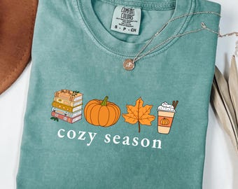Comfort Colors® Cozy Season Shirt, Fall Season T-Shirt, Autumn Cozy Shirt, Cute Cozy Season T-Shirt, Floral Cozy Seaon Tee, Girl Fall Shirt