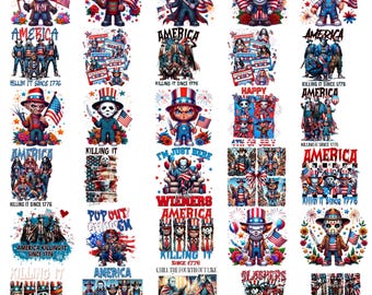 Patriotisk skräck PNG-paket, sublimeringsdesigner för 4 juli