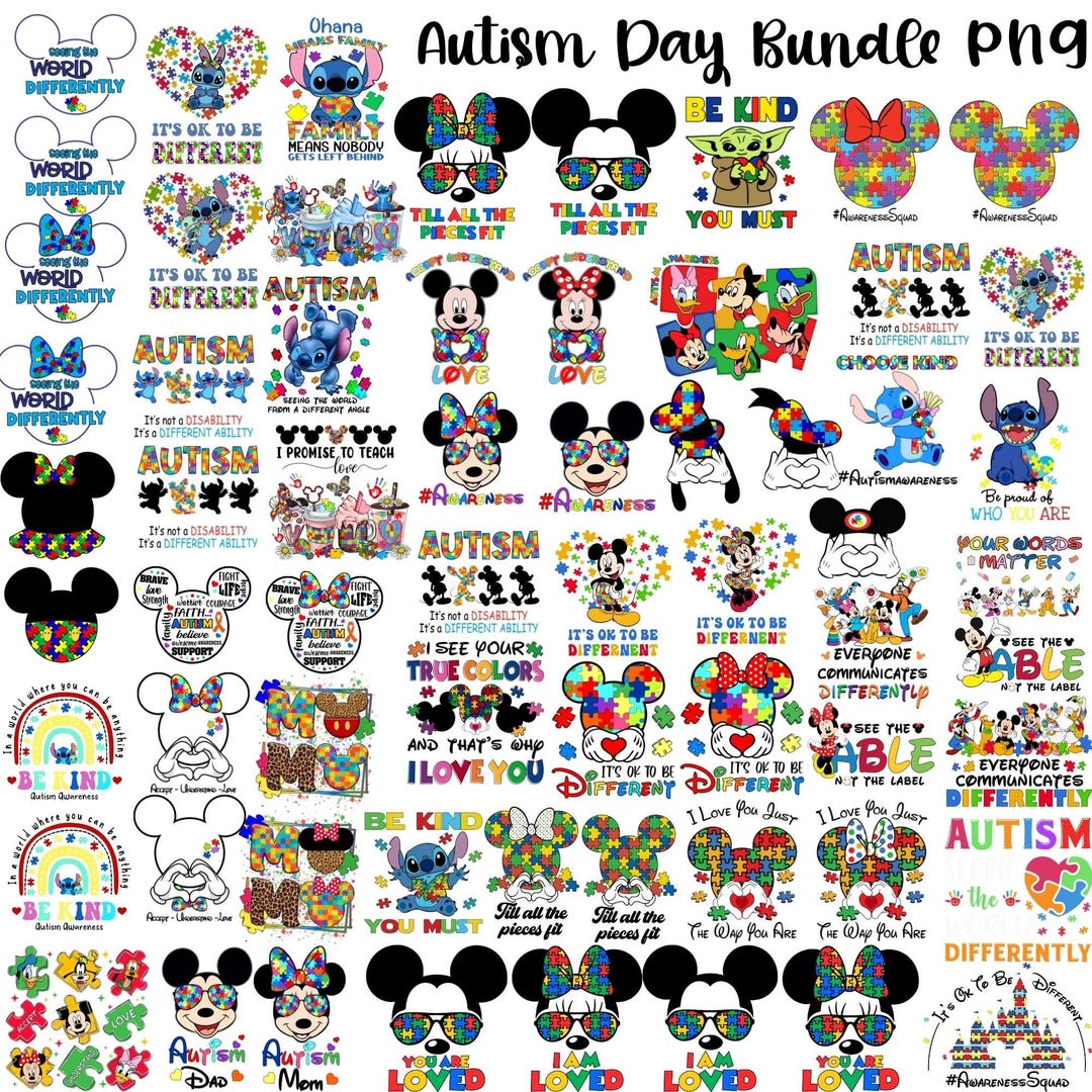 Disney Autism Png Bundle: Autism Ribbon Png, Its Okay to Be Different ...