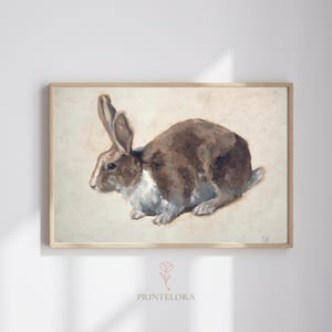 Vintage Bunny Wall Art Download Rabbit Painting Digital Animal Print Rustic Farmhouse Decor Cottagecore Printable Poster Gift