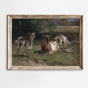 Printable Goat Wall Art Rustic Farm Animal Painting | Vintage Goat Nursery Decor Download | Cottagecore Digital Poster Artwork