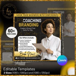 Editable Business Coaching Flyer Template: Canva Design, Marketing Workshop (Digital Download