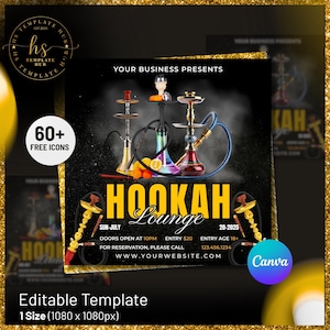 Flyersjabloon waterpijplounge: bewerkbare poster shisha-avondevenement (canva-pdf-download)