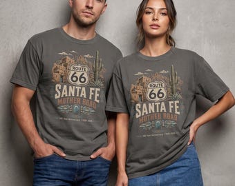 Americana Tee, Santa Fe Route 66 Design, Unisex Relaxed Fit