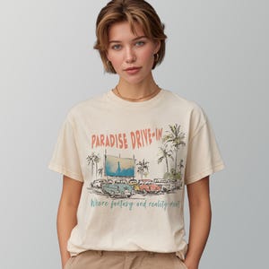 Retro Drive In Movie Shirt Vintage Car Graphic Tee Paradise Cinema T Shirt 90s Aesthetic Movie Night Shirt Fantasy Reality Vibes