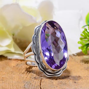 Anel de Alexandrita, Anel de Prata Esterlina 925 Sólida, Anel com Pedras Preciosas, Anel Ajustável, Anel Feito à Mão, Anel de Designer, Anel Único, Presente de Aniversário