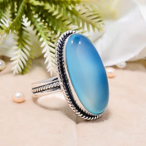 Blue Chalcedony Solid 925 Sterling Silver Ring, Gemstone Ring, Handmade Ring, Elegant Ring, Women Ring, Adjustable Ring, Birthday Gift