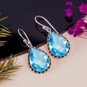 Blue Topaz Solid 925 Sterling Silver Earring, Gemstone Earring, Beautiful Earring, Women Earring, Designer Earring, Handmade Earring