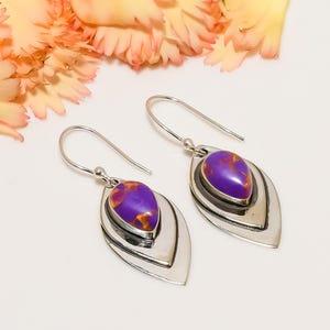 Copper Purple Turquoise Solid 925 Sterling Silver Earring, Gemstone Earring, Handmade Earring, Designer Earring, Women Earring, Gift For Her