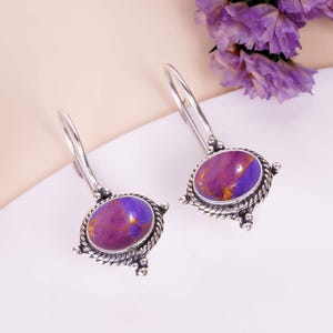 Copper Purple Turquoise Solid 925 Sterling Silver Earring, Gemstone Earring, Drop Dangle Earring, Elegant Earring, Handmade Earring