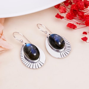 Natural Blue Fire Labradorite Solid 925 Sterling Silver Earring, Gemstone Earring, Beautiful Earring, Handmade Earring, Unique Earring