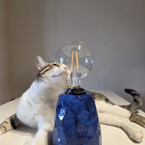 Handmade Blue Ceramic Lamp with Unique Carved Design – Pottery Table Lamp