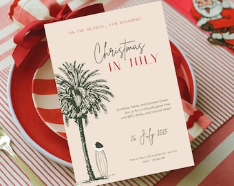 Tropische Weihnachten im Juli Einladung: Beach Holiday Party, bearbeitbare Canva Vorlage (Digitaler Download)