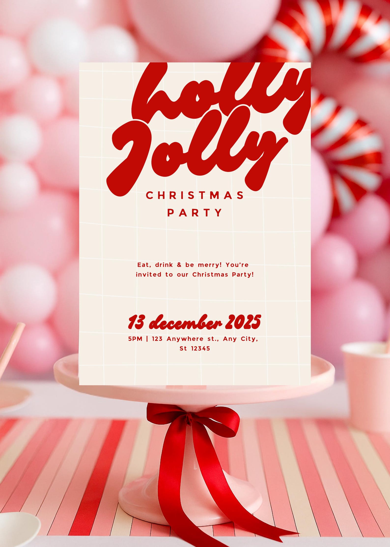 Holly Jolly Christmas Party Invitation: Retro Red, Editable Template ...
