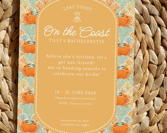 Coastal Bachelorette Invitation: Crab & Palm Print Hen Party (Digital Download