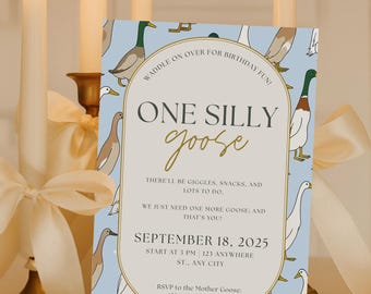 Silly Goose Birthday Invitation: Editable Duck Party Template (Canva Download)