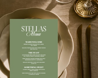 Modello di menu per matrimonio verde salvia / Elegante stampabile (download digitale)