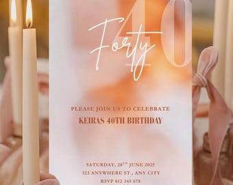 Elegant 40th Birthday Invitation Template: Modern Dinner Party Invite (Digital Download, Editable in Canva)