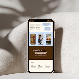 May include: A smartphone displaying a webpage with the text I do not create content that looks like an ad. I create content that looks like a recommendation from someone you trust. The page includes categories, three small phone images, and numbered steps.