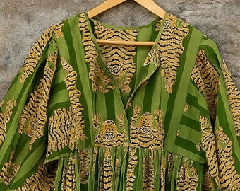 Tiger Block Print, Cotton Maxi Dress, Cotton Midi Dress, Summer Dress, Indian Bagru Block Print, Orange Bohemian Dress
