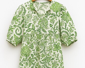 Indian Cotton Midi Dress, Block Print Summer Dress