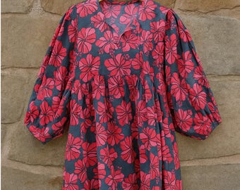 Indische Baumwolle Midi Kleid, Block Print Floral, eleganter Komfort