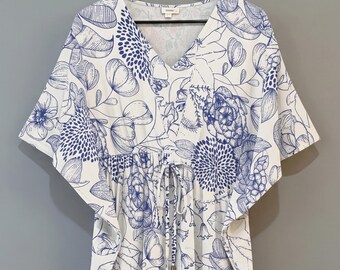 Hand Block Print Cotton Kaftan,  Floral Loungewear Dress