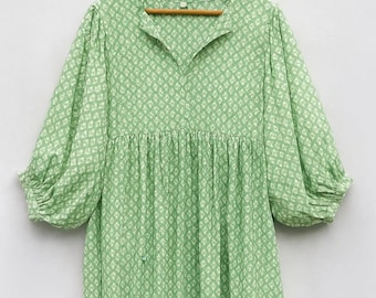 Midi Dress, Mini, Block Print Soft Cotton Floral Print Summer For Women