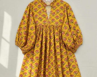 Indische Baumwolle Block Print Kyra Midi Sommer Maxi Boho Umstandskleid für Frauen