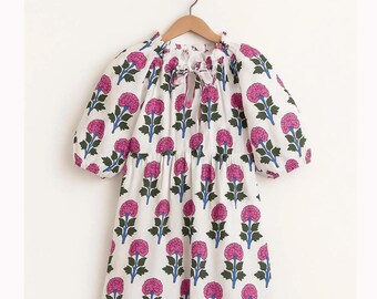 Indian Cotton Block Print Midi Dress, Summer Casual