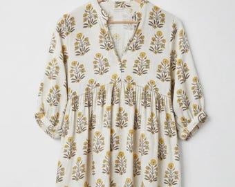 Indische Baumwolle Block Print Kyra Midi Sommer Maxi Boho Umstandskleid für Frauen