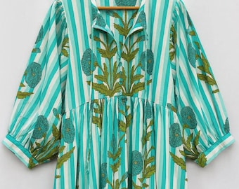 Floral print Block Print Dress, Deep Neck with string closer Women dress summer Midi dress Mini dress