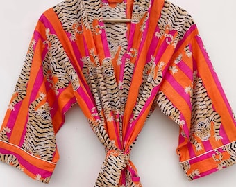 Bawełniany szlafrok kimono, szlafrok dla druhny, letnia bielizna nocna, jeden rozmiar