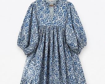 Indische Baumwolle Block Print Kyra Midi Sommer Maxi Boho Umstandskleid für Frauen