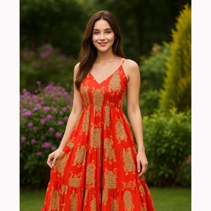 Tiger Print Boho Cotton Sundress – Handmade Sleeveless Tiered Dress – Indian Block Print Summer Dress – Lightweight Party Wear