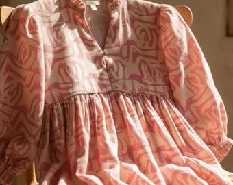 Block Print Baumwolle Midi Kleid: Indischer Vintage Stil