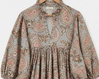 Indian Cotton Block Print Kyra Midi Summer Maxi Boho Maternity Dress for Women