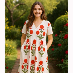 Indian Block Party Wear Print Dress string closer,Floral Long and short Block Print Dress ,Cotton dress Anniversary gift