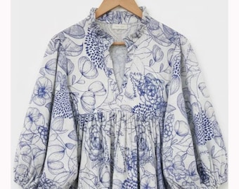 Floral Block Print Midikleid aus Baumwolle: Boho Sommerkleid