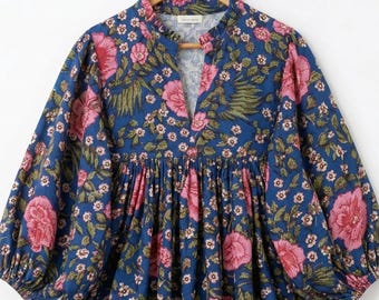 Indische Baumwolle Block Print Kyra Midi Sommer Maxi Boho Umstandskleid für Frauen