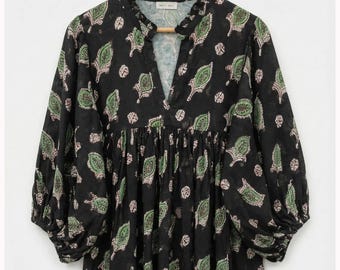 Indian Cotton Block Print Kyra Midi Summer Maxi Boho Maternity Dress for Women